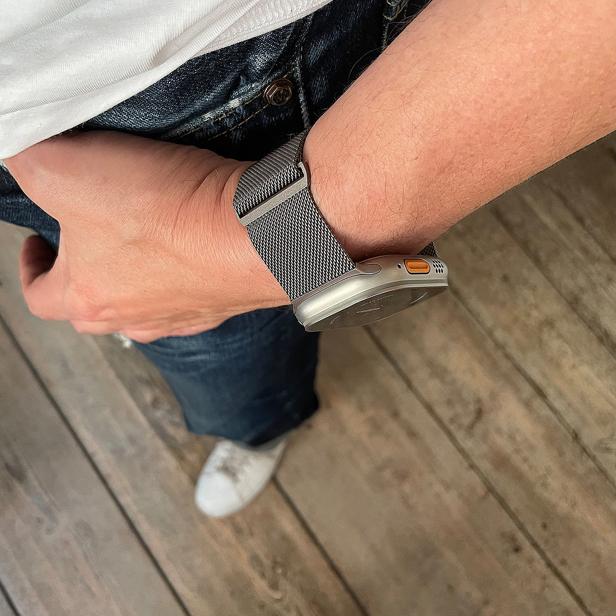 Apple Watch Milanaise Armband für Ultra 49 mm titanfaben