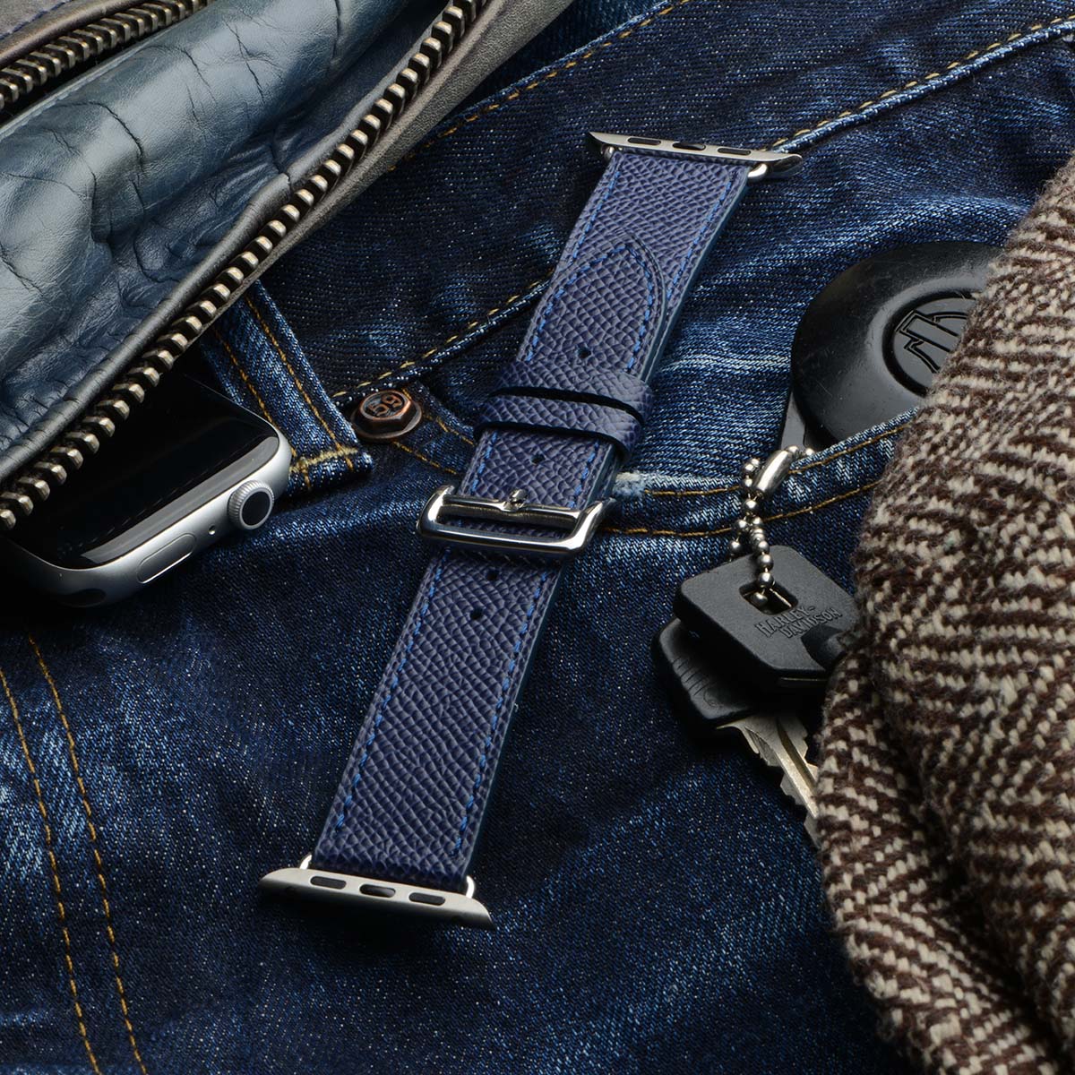 Apple Watch Armband New York Leder dunkelblau