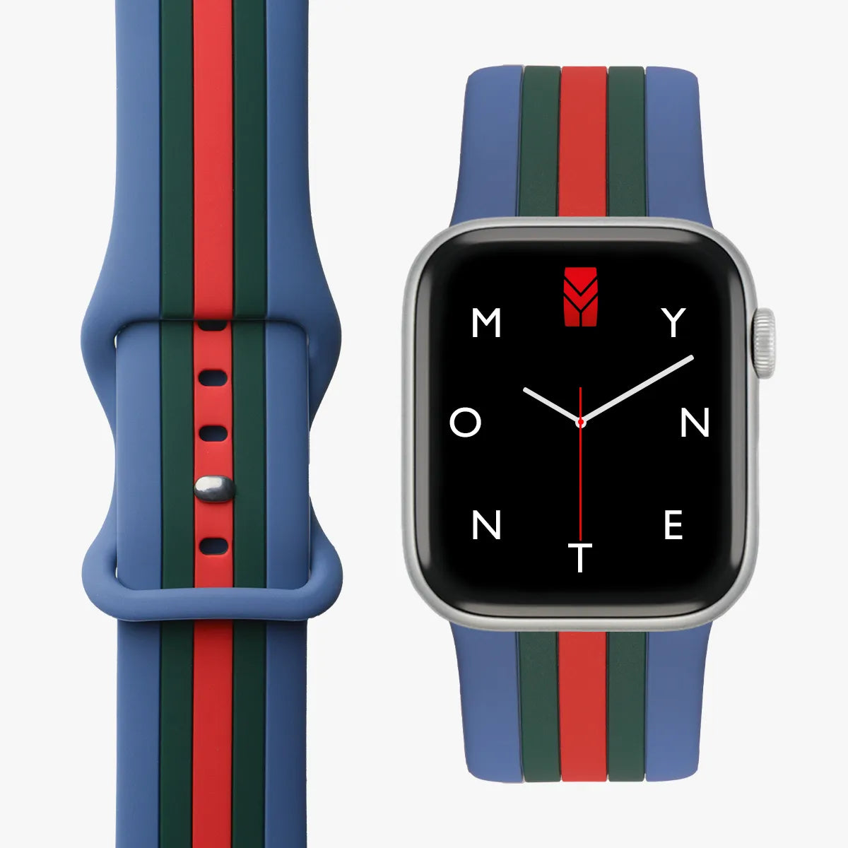 apple watch silikon armband dreifarbig hellblau gruen rot gesamtansicht milano monteny