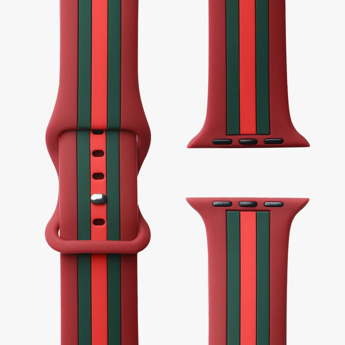 apple watch silikon armband dreifarbig ziegelrot gruen rot draufsicht milano monteny #farbe_ziegelrot grün rot