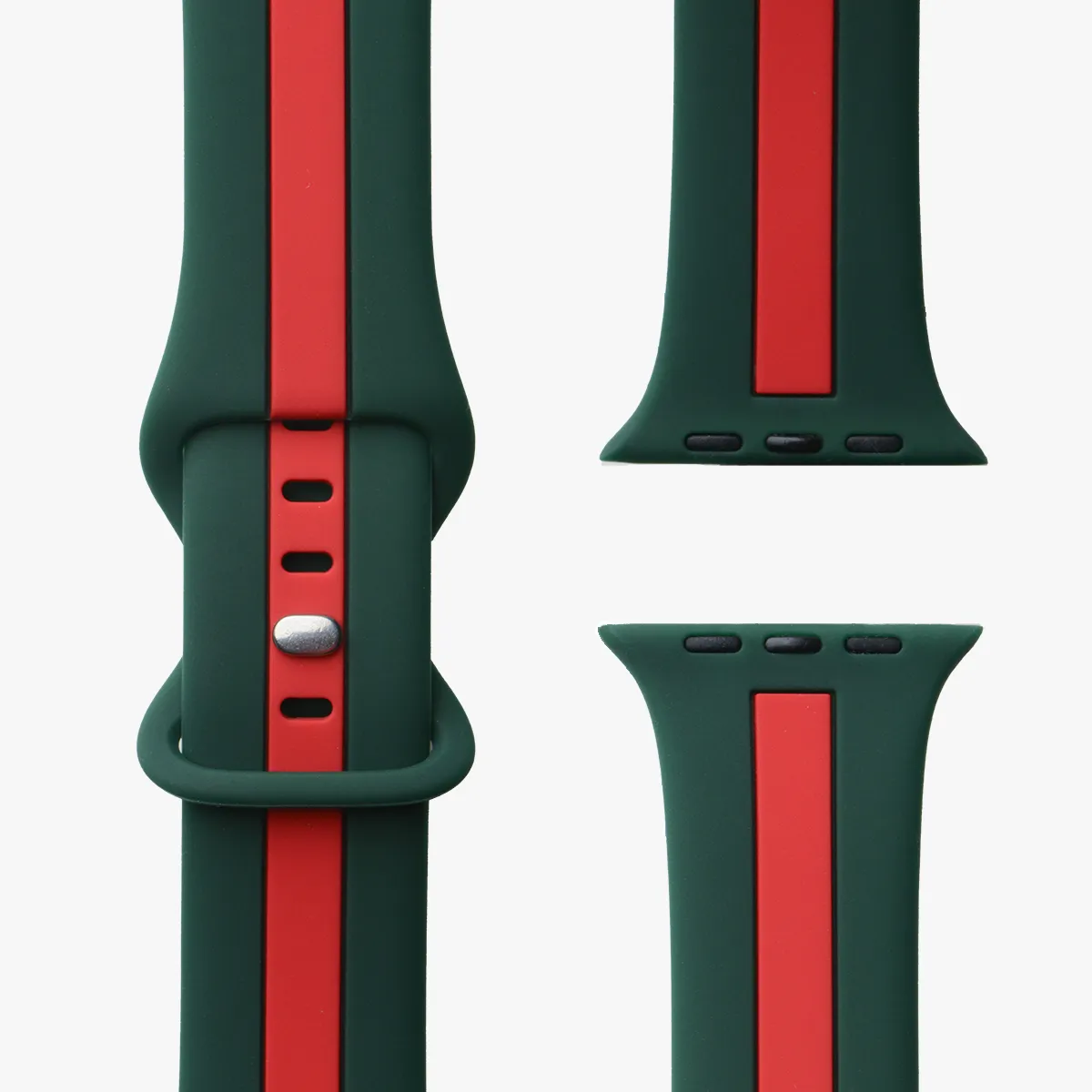 apple watch silikon armband zweifarbig gruen rot draufsicht milano monteny #farbe_grün rot