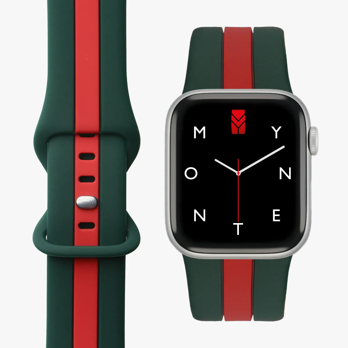 apple watch silikon armband zweifarbig gruen rot gesamtansicht milano monteny #farbe_grün rot