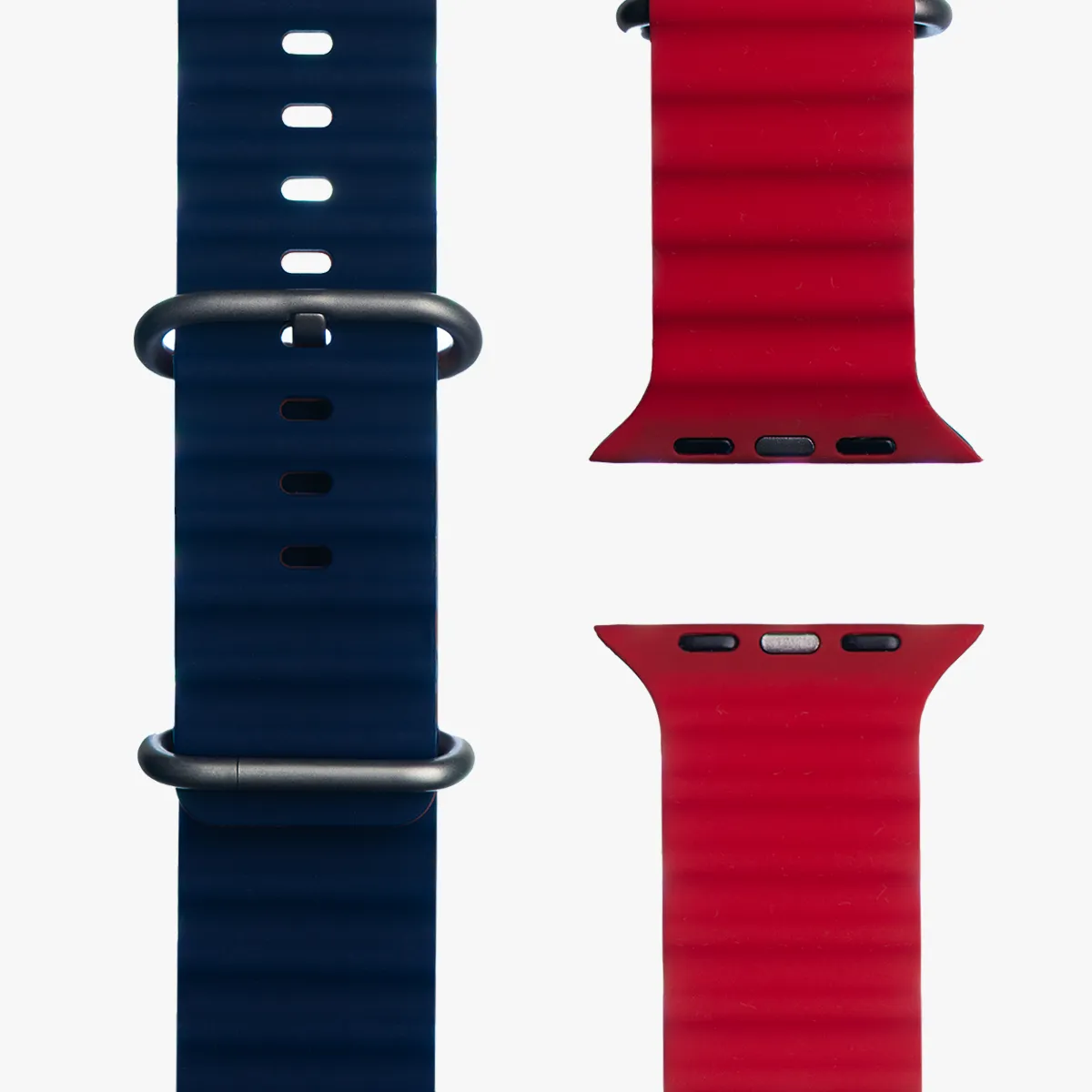 Apple Watch Silikon Armband Zweifarbig Marine Rot Draufsicht Ocean Monteny #farbe_marine blau / rot