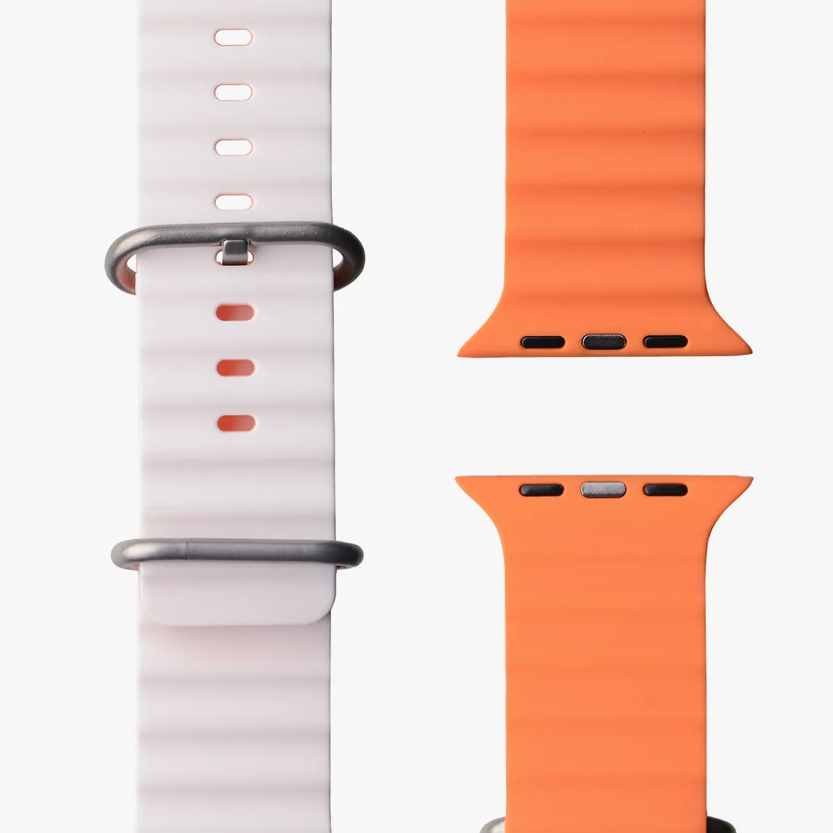 Apple Watch Silikon Armband Zweifarbig Weiß Orange Draufsicht Ocean Monteny #farbe_weiß / orange